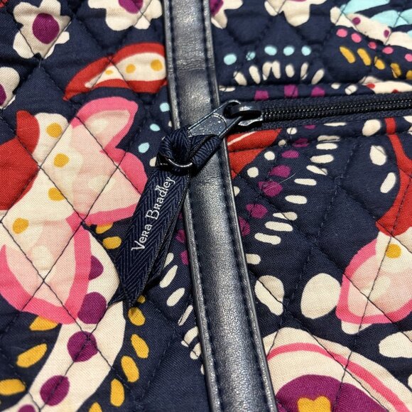 Vera Bradley Trimmed Traveler Tote Bag Purse Painted Paisley Multi Navy Zip Top - Picture 7 of 11